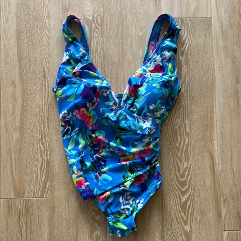 Great Lengths Blue Floral Ruffle One Piece Swimsuit 12